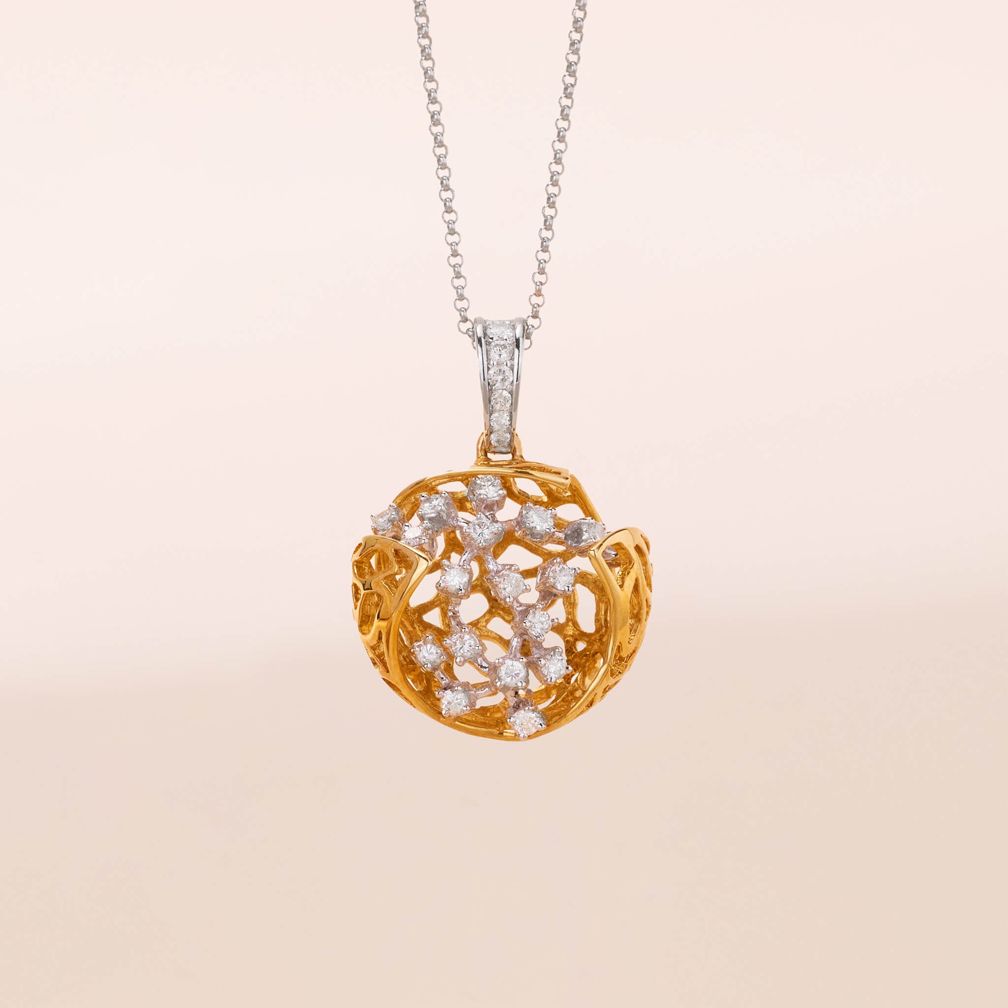 Two - tone Diamond Sphere Pendant in 18K Gold - Jewelry And Store