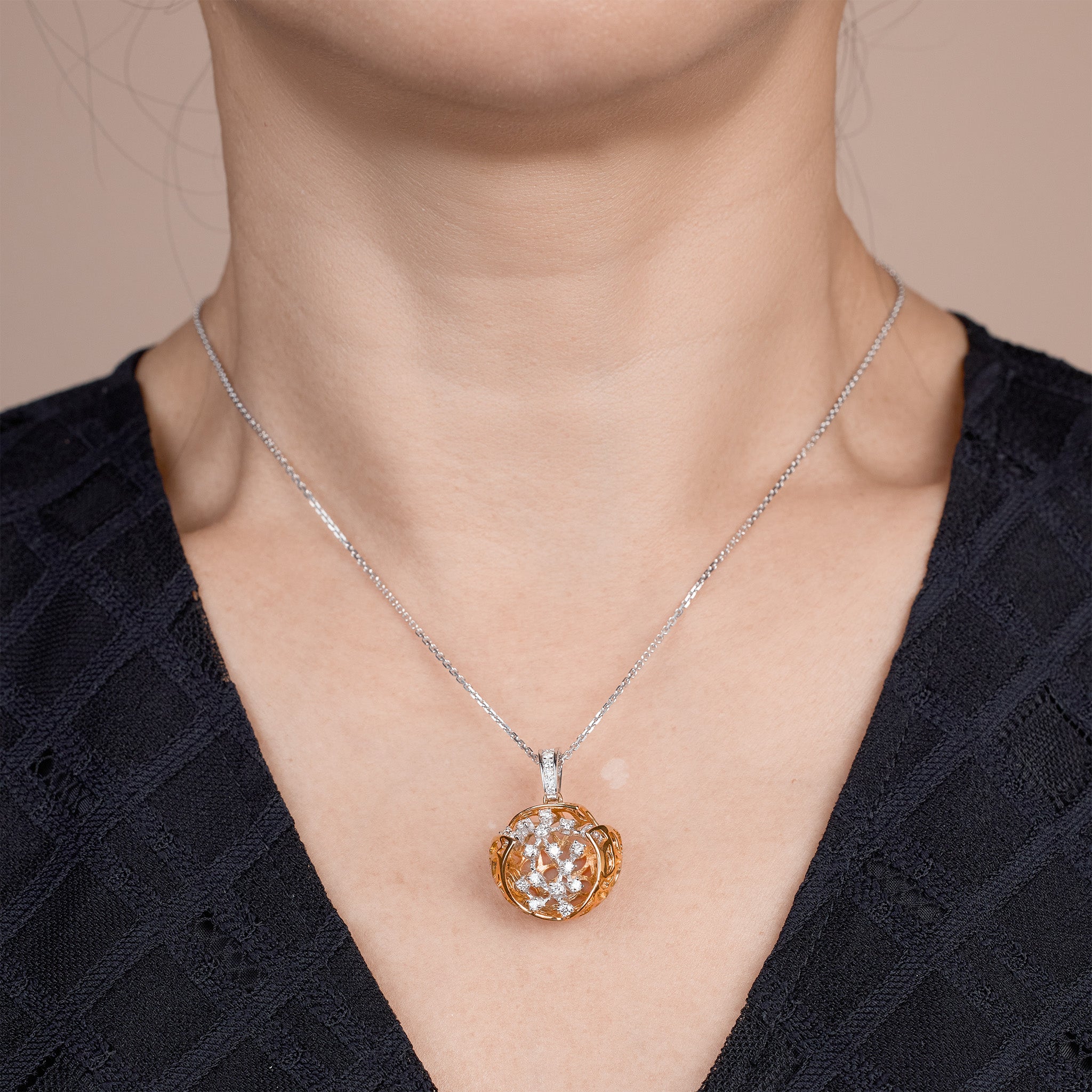 Two - tone Diamond Sphere Pendant in 18K Gold - Jewelry And Store