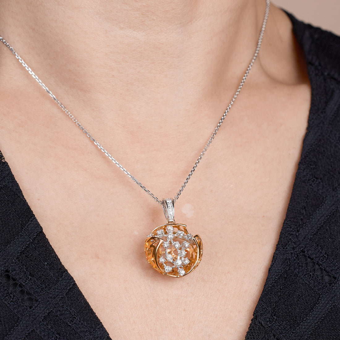 Two - tone Diamond Sphere Pendant in 18K Gold - Jewelry And Store