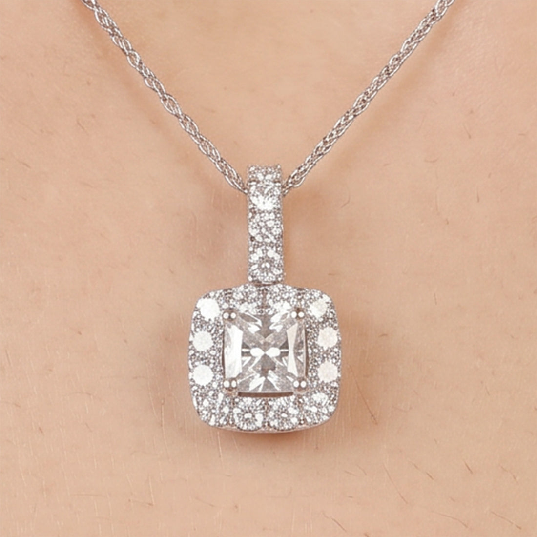 1.21ct Natural Diamond Princess Illusion Pendant in 18K White Gold - JewelryAndStore
