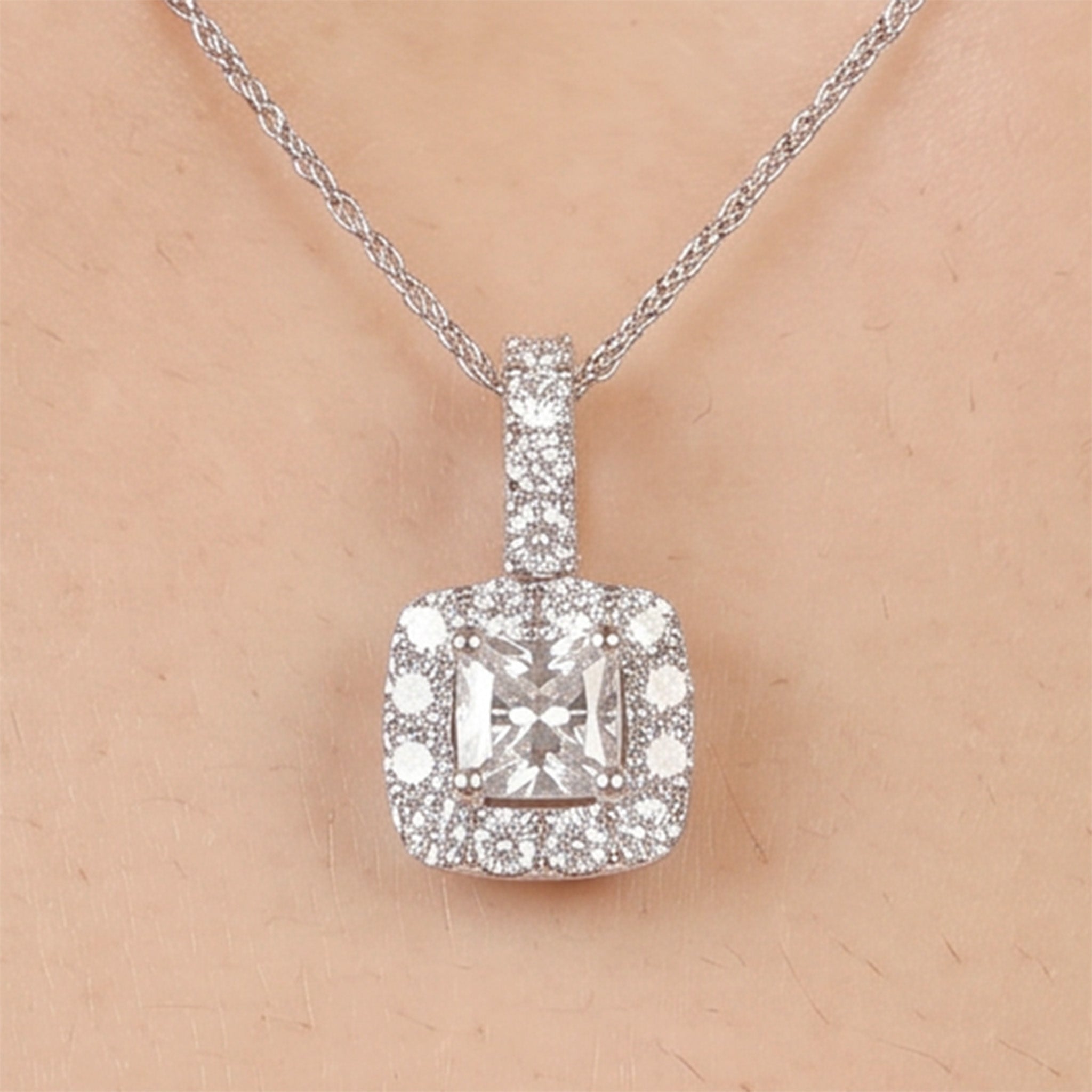 1.21ct Natural Diamond Princess Illusion Pendant in 18K White Gold - JewelryAndStore