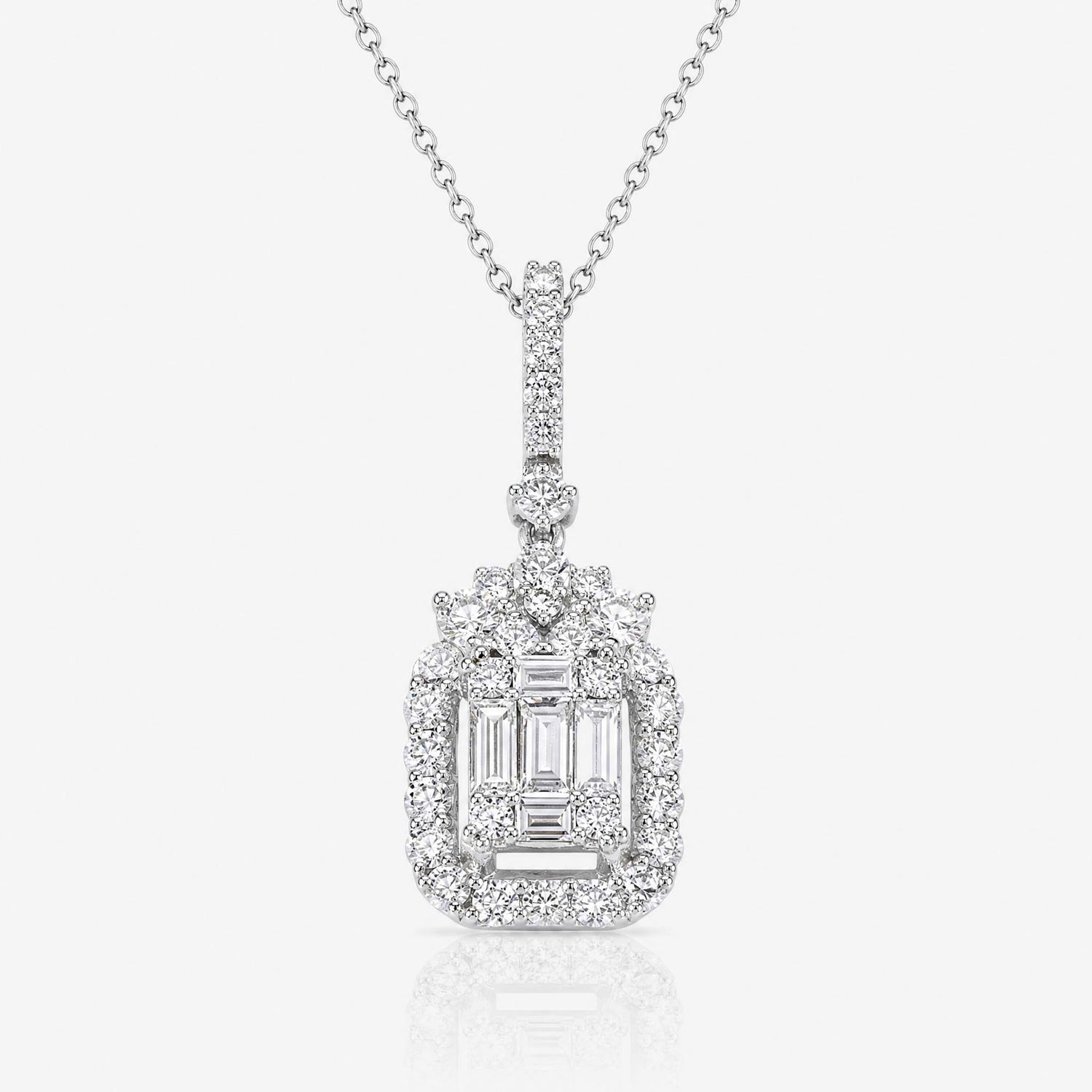 0.97ct Natural Diamond Baguette Illusion Pendant in 18K Gold - JewelryandStore
