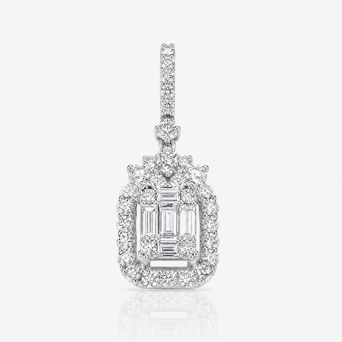 0.97ct Natural Diamond Baguette Illusion Pendant in 18K White Gold - JewelryAndStore