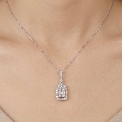 0.97ct Natural Diamond Baguette Illusion Pendant in 18K Gold - JewelryandStore