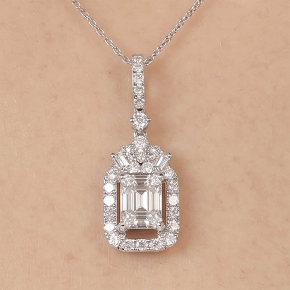 0.97ct Natural Diamond Baguette Illusion Pendant in 18K White Gold - JewelryAndStore