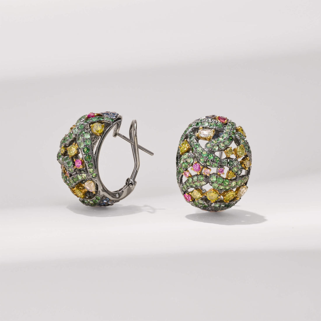 18K Gold Sapphire & Diamond Hoop Earrings - Jewelry And Store