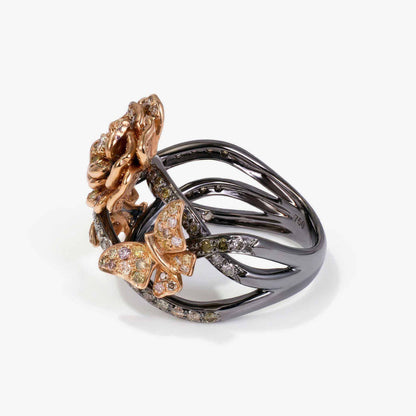 Fancy Colored Diamond Floral Butterfly Ring in 18K Gold - JewelryandStore