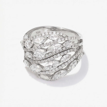 2.86ct Natural Marquise and Round Diamond Multi-Row Leaf Ring in 14K White Gold