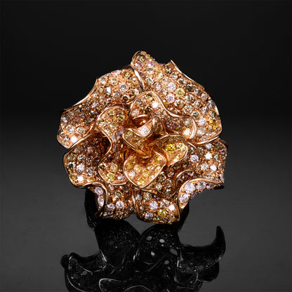 18K Yellow Gold Flower Ring with Natural Color Diamonds