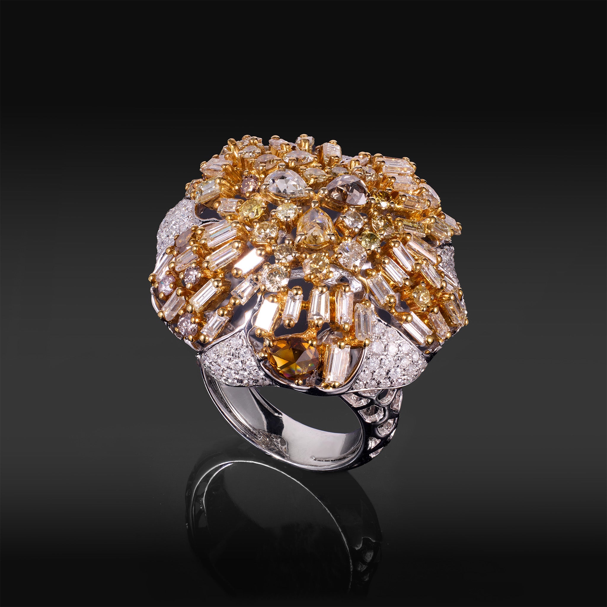 18K White Gold Cocktail Ring with Natural Diamonds - Jewelry And Store
