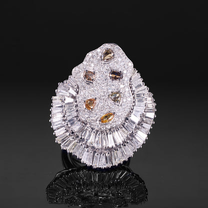 18K White Gold Art Deco Cocktail Ring with Natural Diamonds - Jewelry And Store