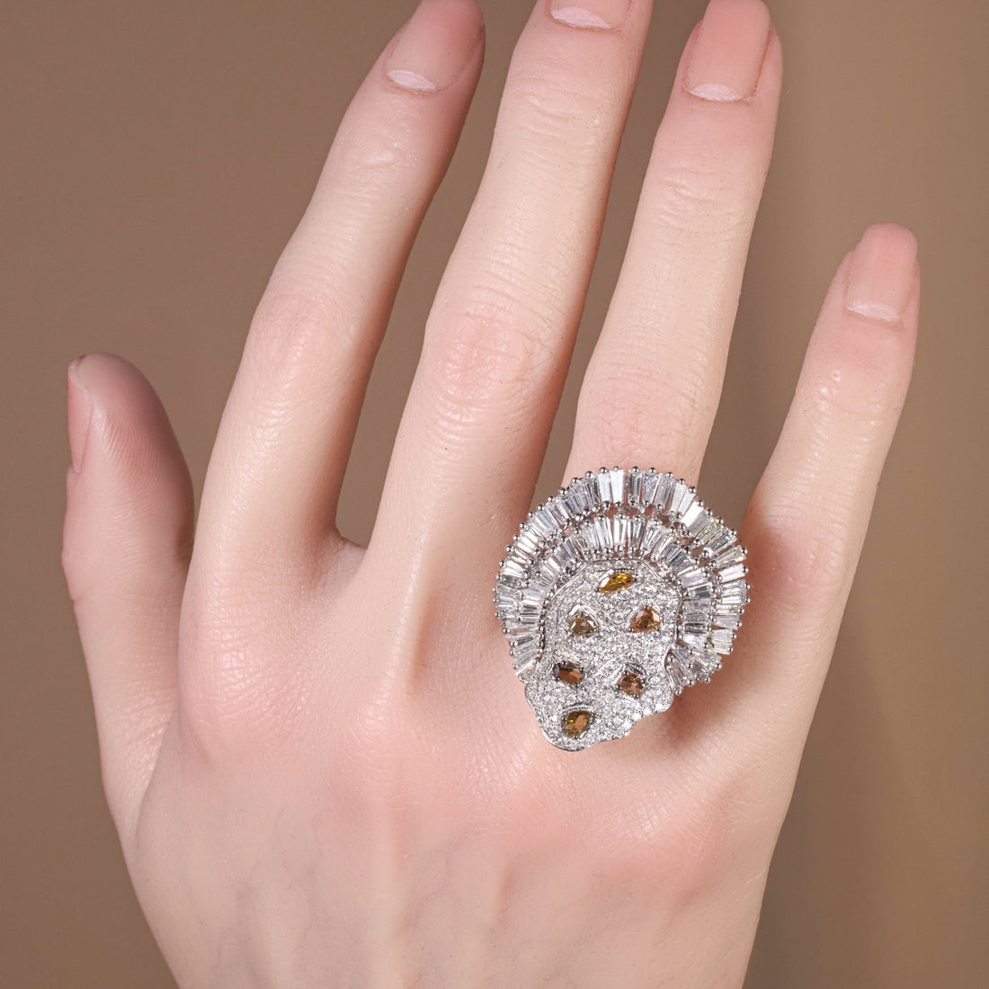 18K White Gold Art Deco Cocktail Ring with Natural Diamonds - Jewelry And Store