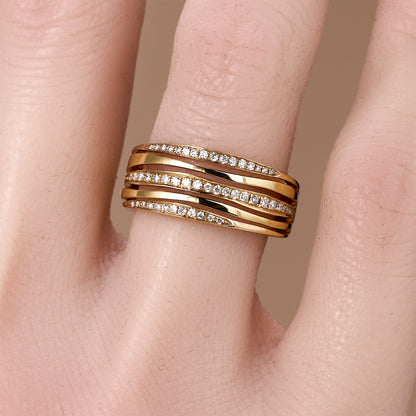 18K Gold Starry Diamond Statement Ring - JewelryAndStore