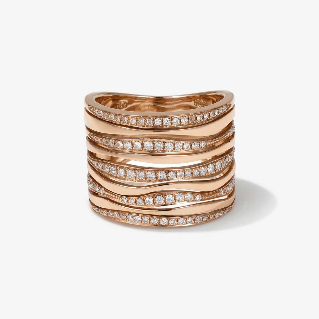 Natural Diamond Multi - Row Pave Band Ring in 18K Gold - JewelryAndStore