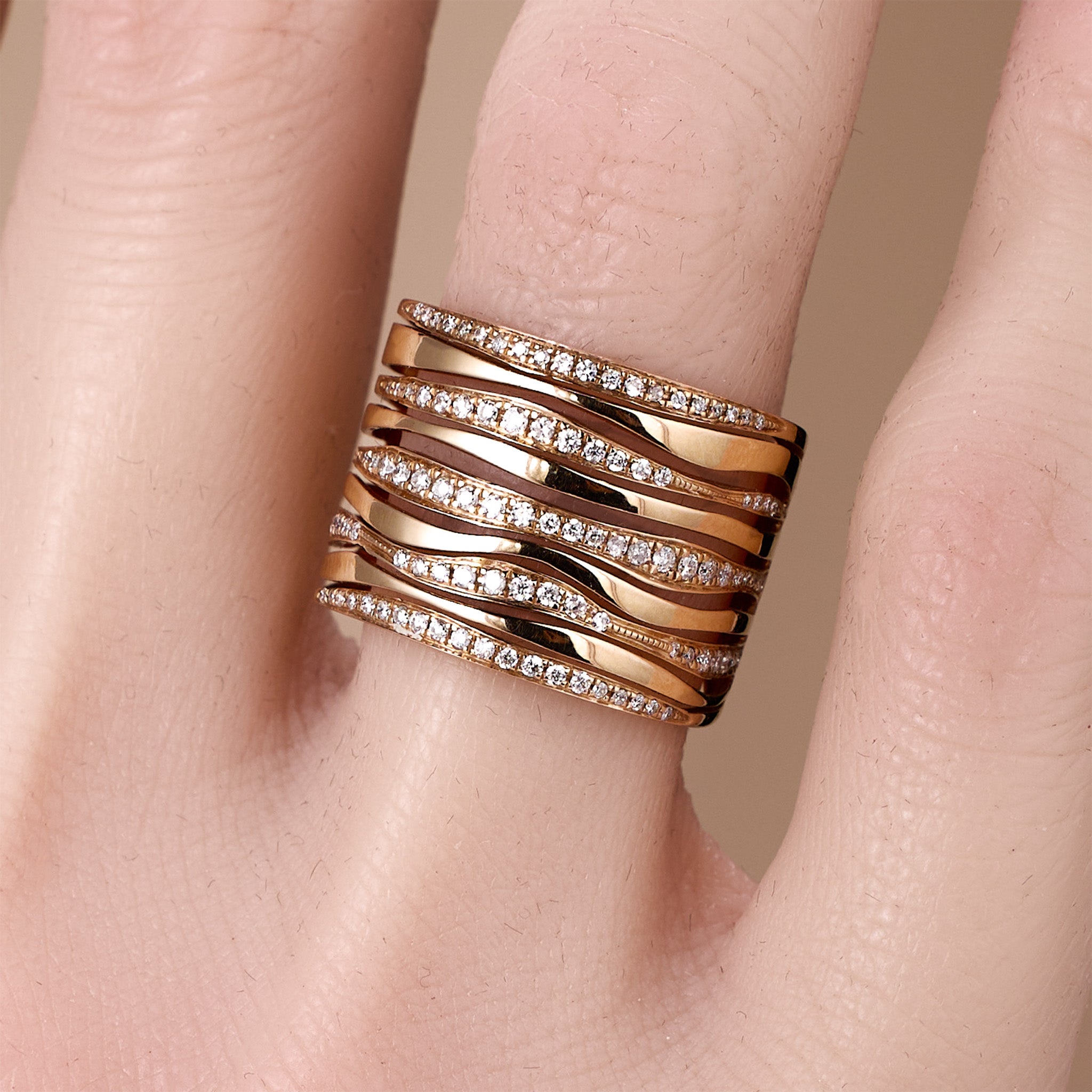 18K Gold Layered Natural Diamond Band Ring - JewelryAndStore