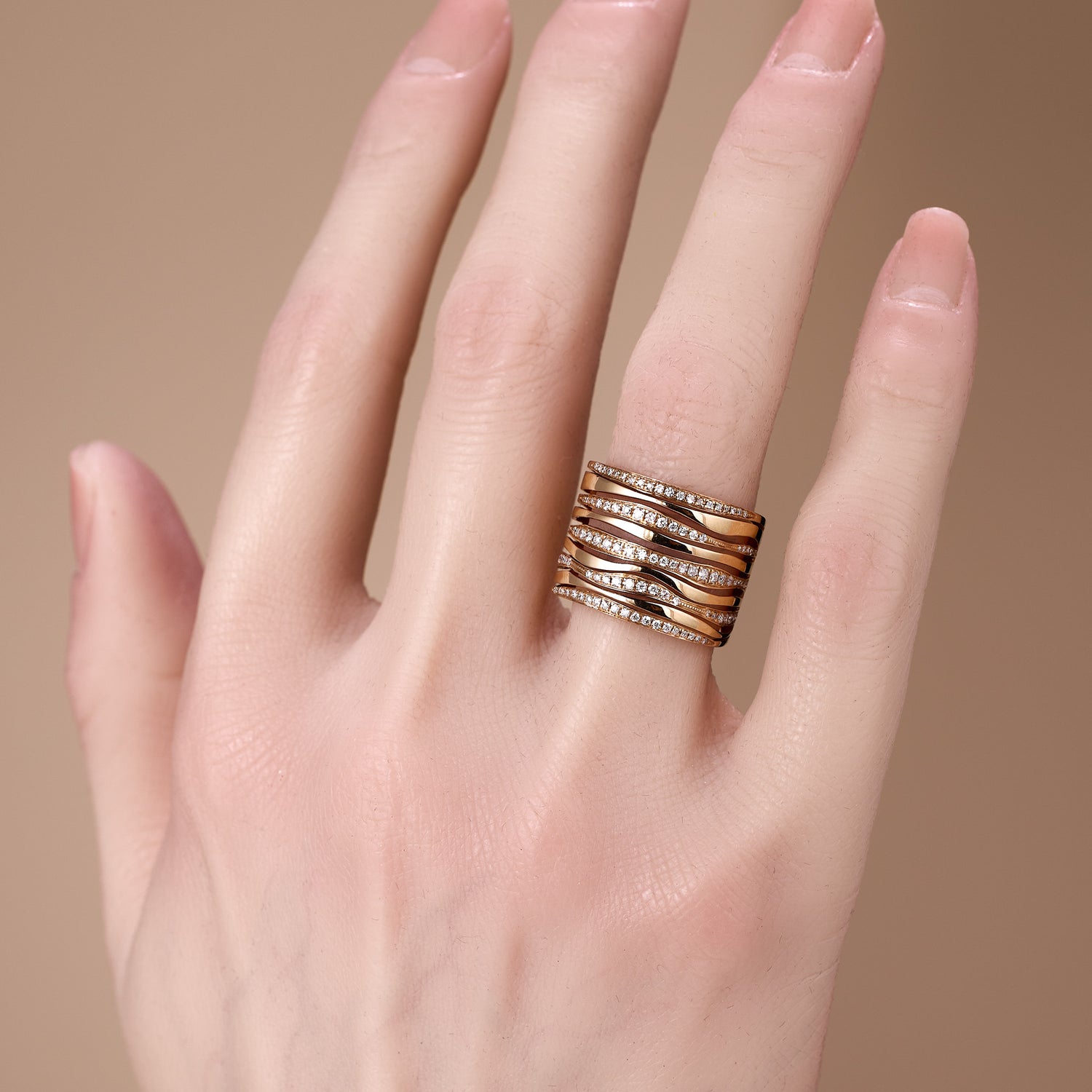 18K Gold Layered Natural Diamond Band Ring - JewelryAndStore