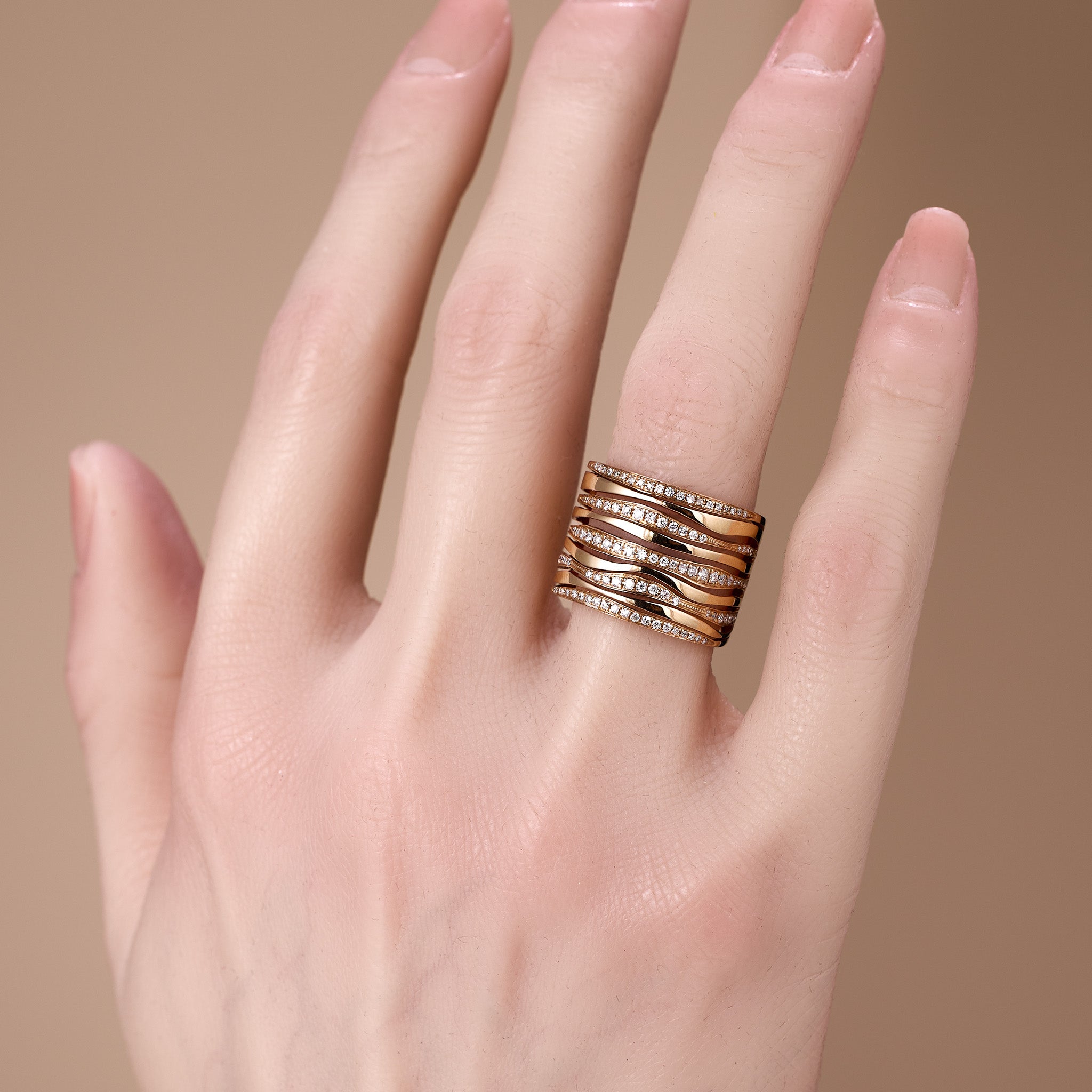 Natural Diamond Multi-Row Pave Band Ring 18K Gold - JewelryandStore