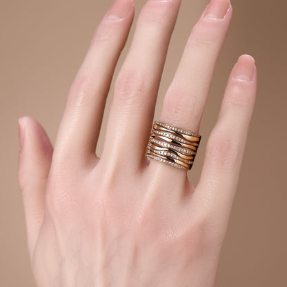 18K Gold Layered Natural Diamond Band Ring - JewelryAndStore