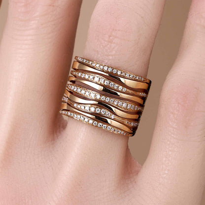 Natural Diamond Multi-Row Pave Band Ring 18K Gold - JewelryandStore