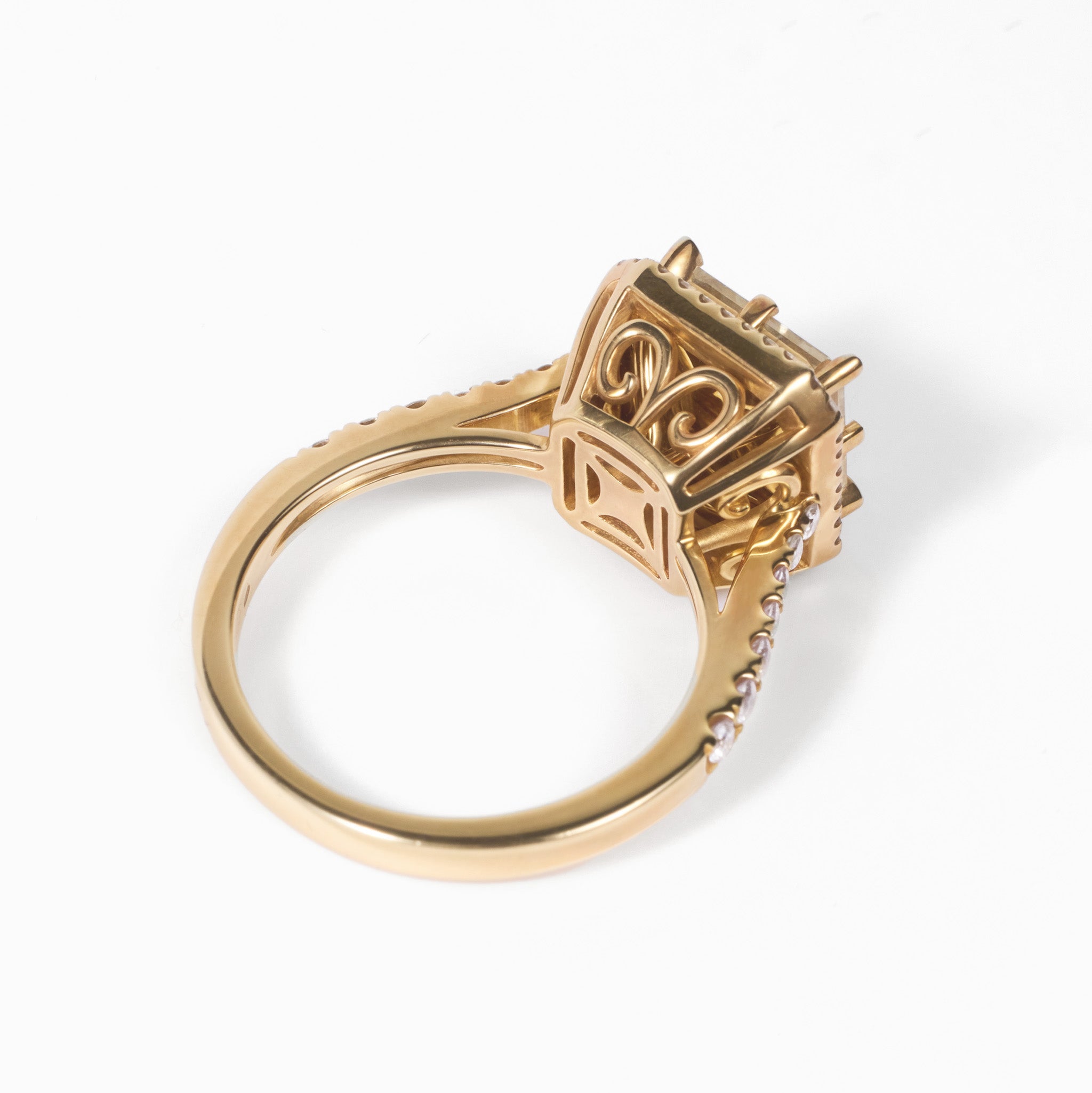 18K Yellow Gold Square Halo Ring with Natural Yellow Diamonds - JewelryAndStore