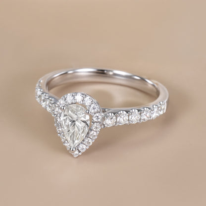 0.93ct.tw. Pear-Shaped Diamond Halo Ring in 18K White Gold