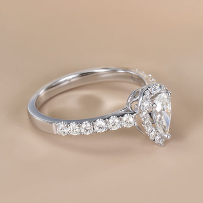 0.93ct.tw. Pear-Shaped Diamond Halo Ring in 18K White Gold