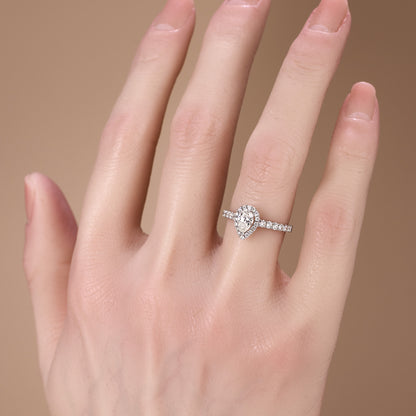 0.93ct.tw. Pear - Shaped Natural Diamond Halo Ring in 18K White Gold - JewelryAndStore