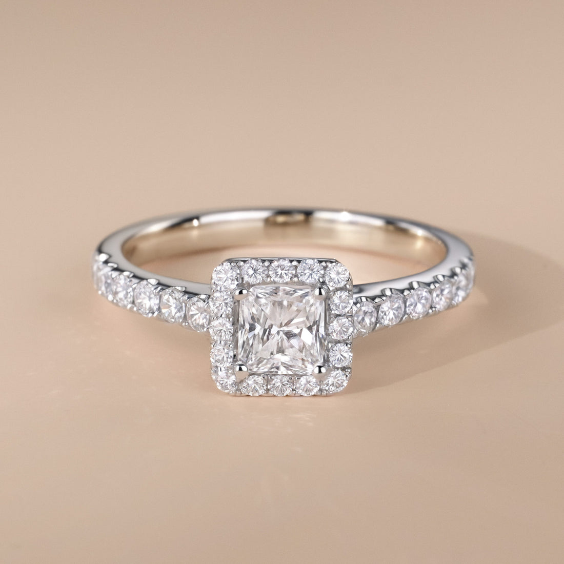 0.89ct.tw. Princess - Cut Diamond Halo Ring in 18K White Gold - Jewelry And Store