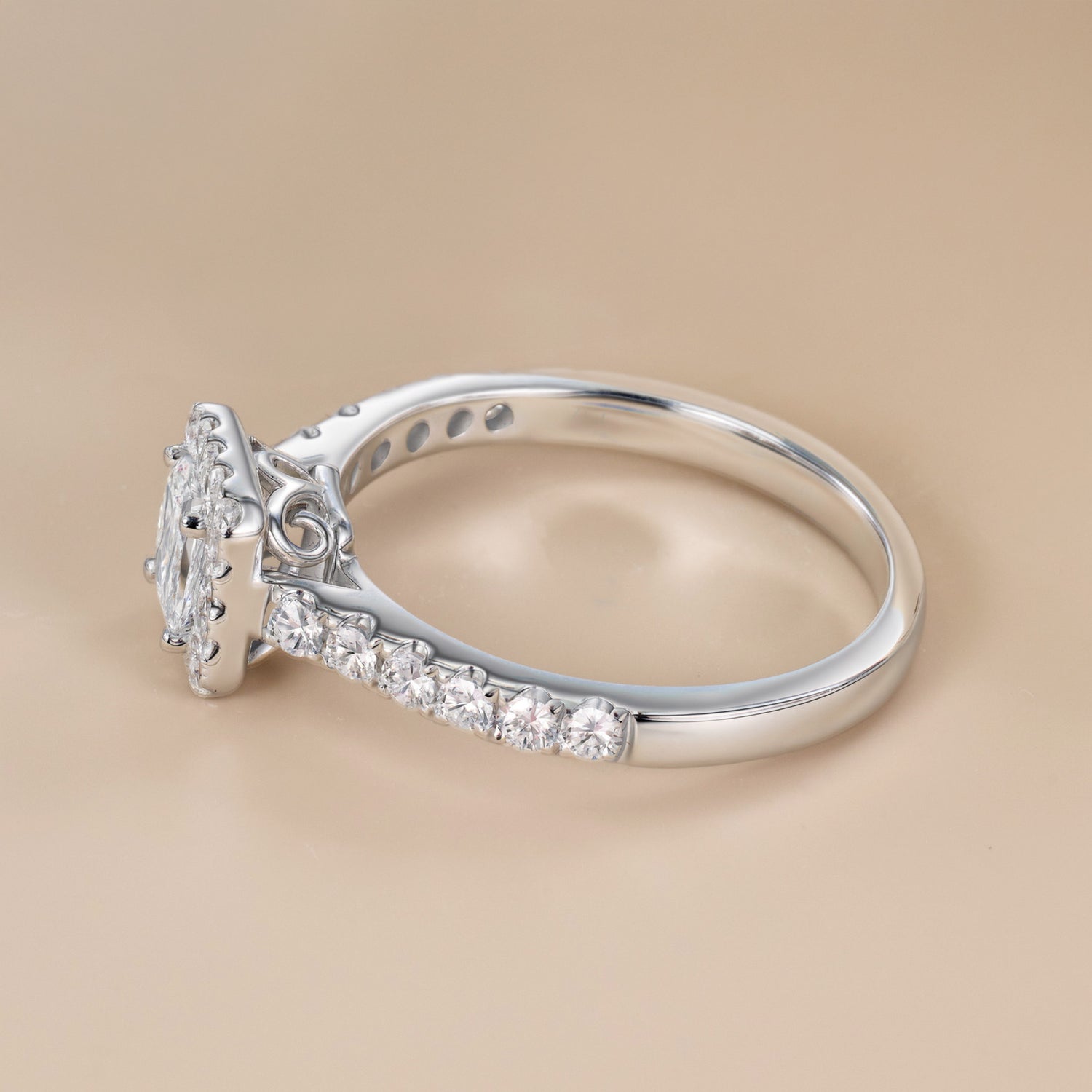 0.89ct.tw. Princess - Cut Diamond Halo Ring in 18K White Gold - Jewelry And Store