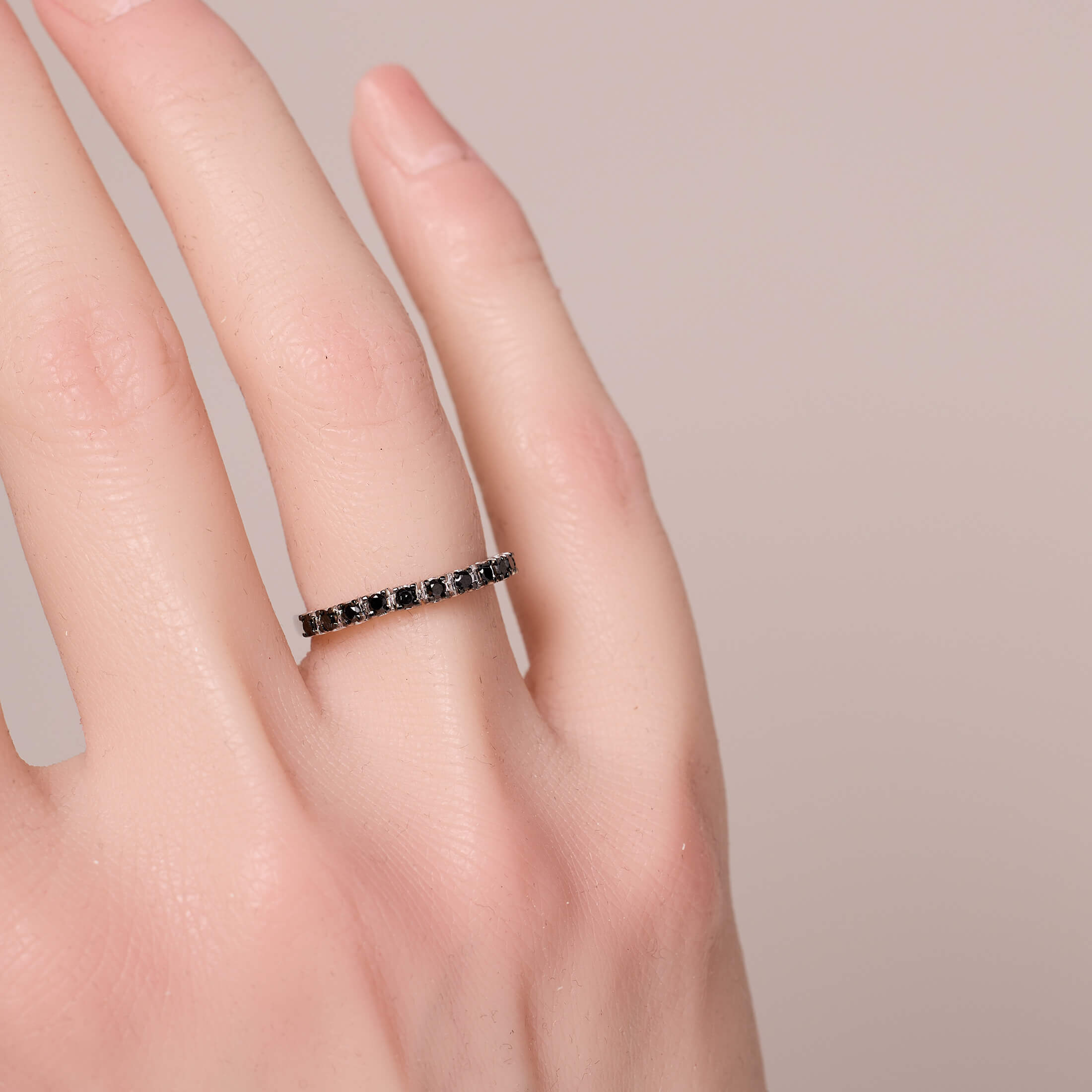 18K Gold Black Diamond Half Soft Ring - Jewelry And Store