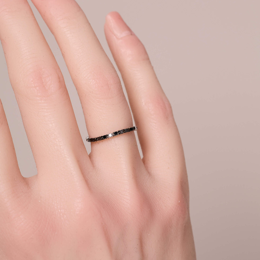 18K Gold Black Diamond Eternity Soft Ring
