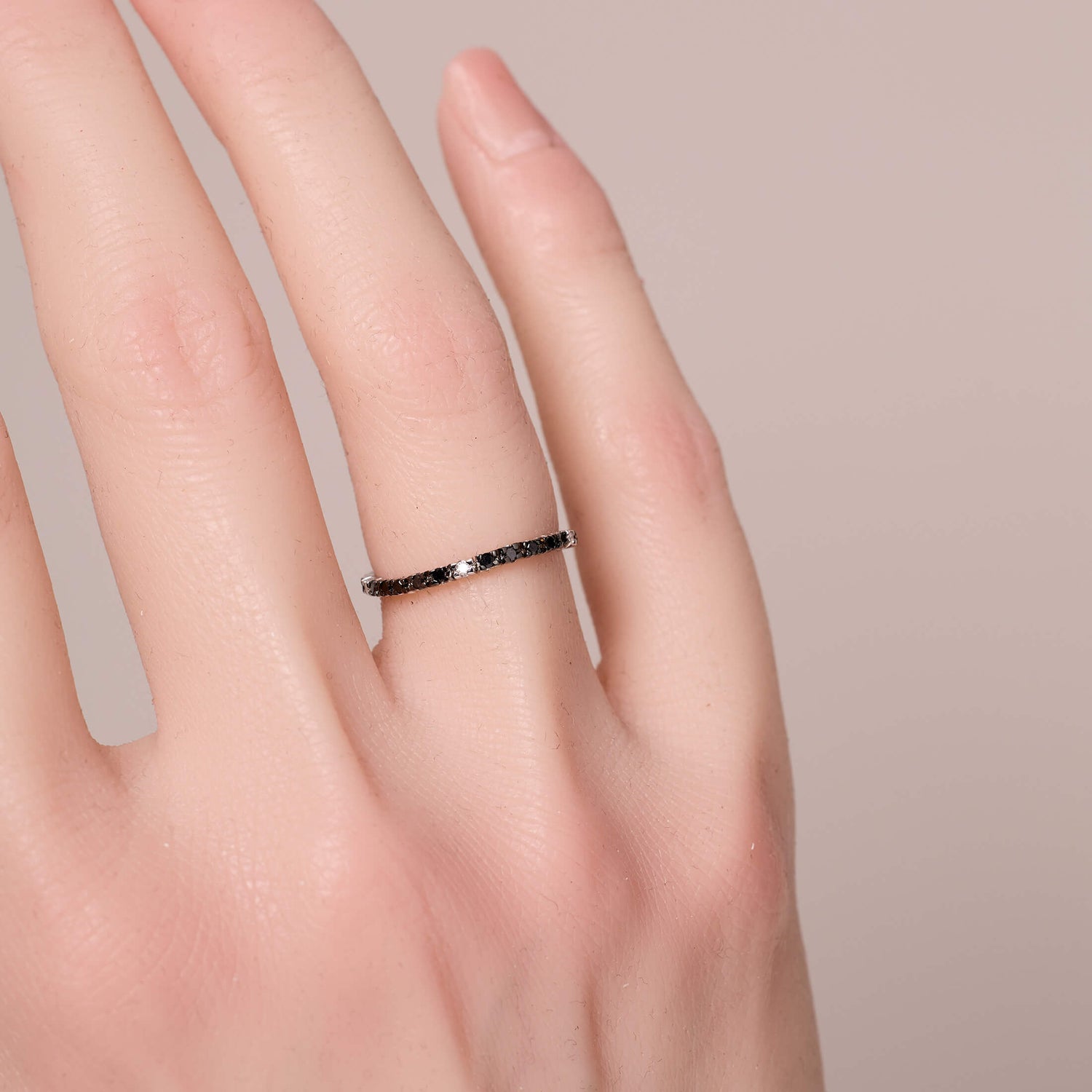 18K Gold Black Diamond Eternity Soft Ring