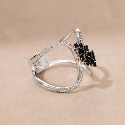 14K Gold Statement Ring with White and Black Diamonds - Jewelry And Store