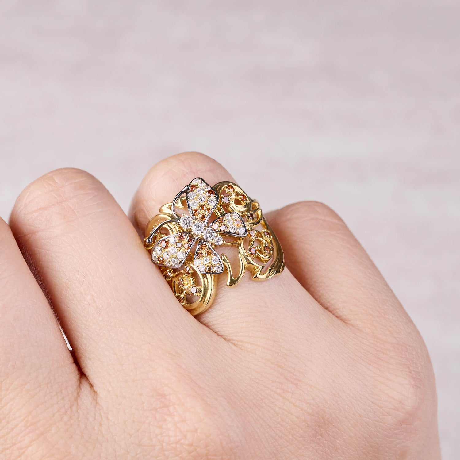 18K Yellow Gold Butterfly Diamond Ring - Jewelry And Store