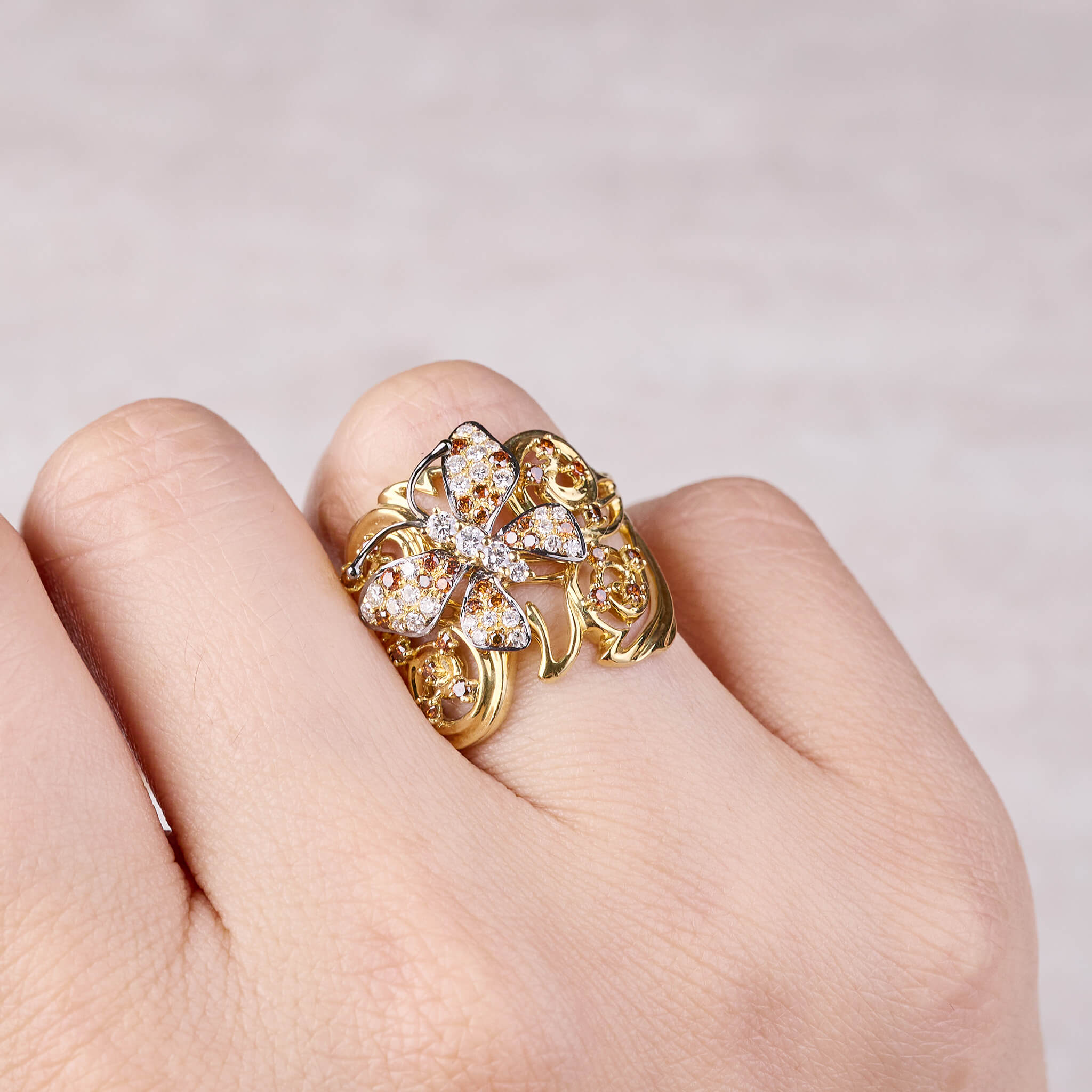 18K Yellow Gold Butterfly Diamond Ring - Jewelry And Store