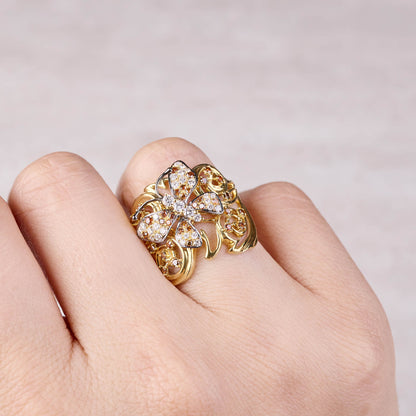 18K Yellow Gold Butterfly Diamond Ring - Jewelry And Store