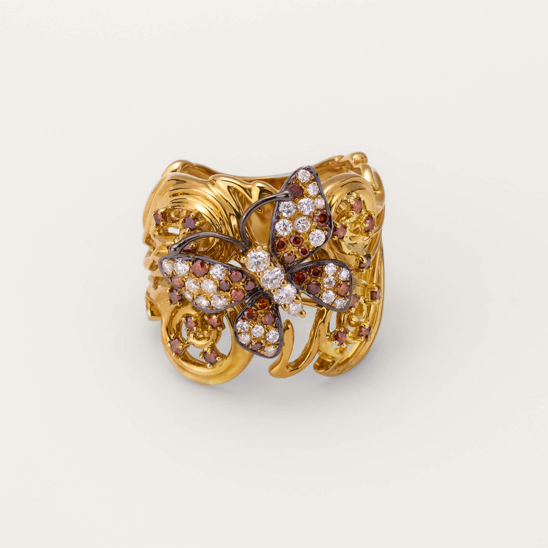 18K Yellow Gold Butterfly Diamond Ring - Jewelry And Store