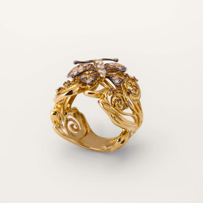18K Yellow Gold Butterfly Diamond Ring - Jewelry And Store