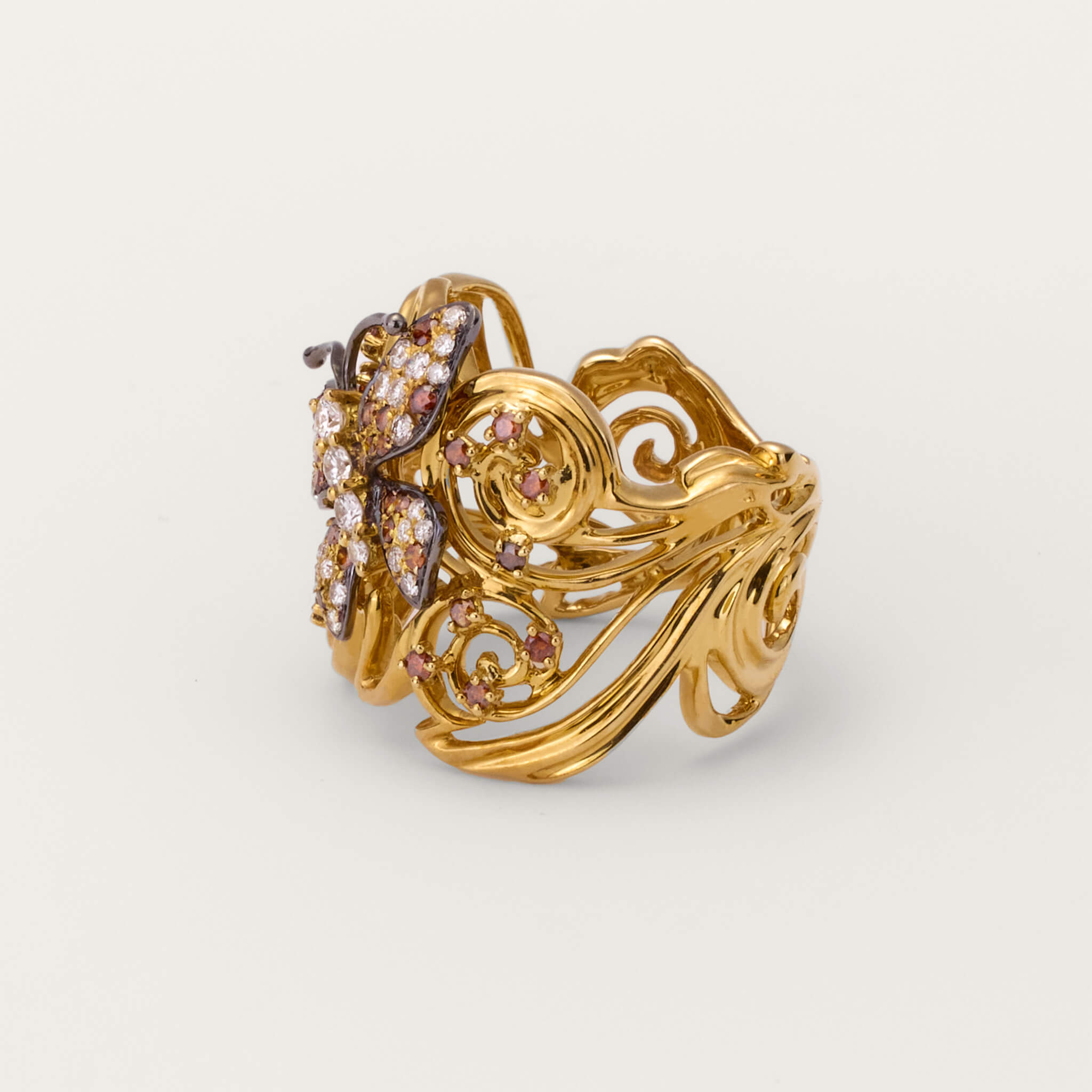 18K Yellow Gold Butterfly Diamond Ring - Jewelry And Store