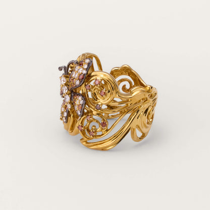 18K Yellow Gold Butterfly Diamond Ring - Jewelry And Store