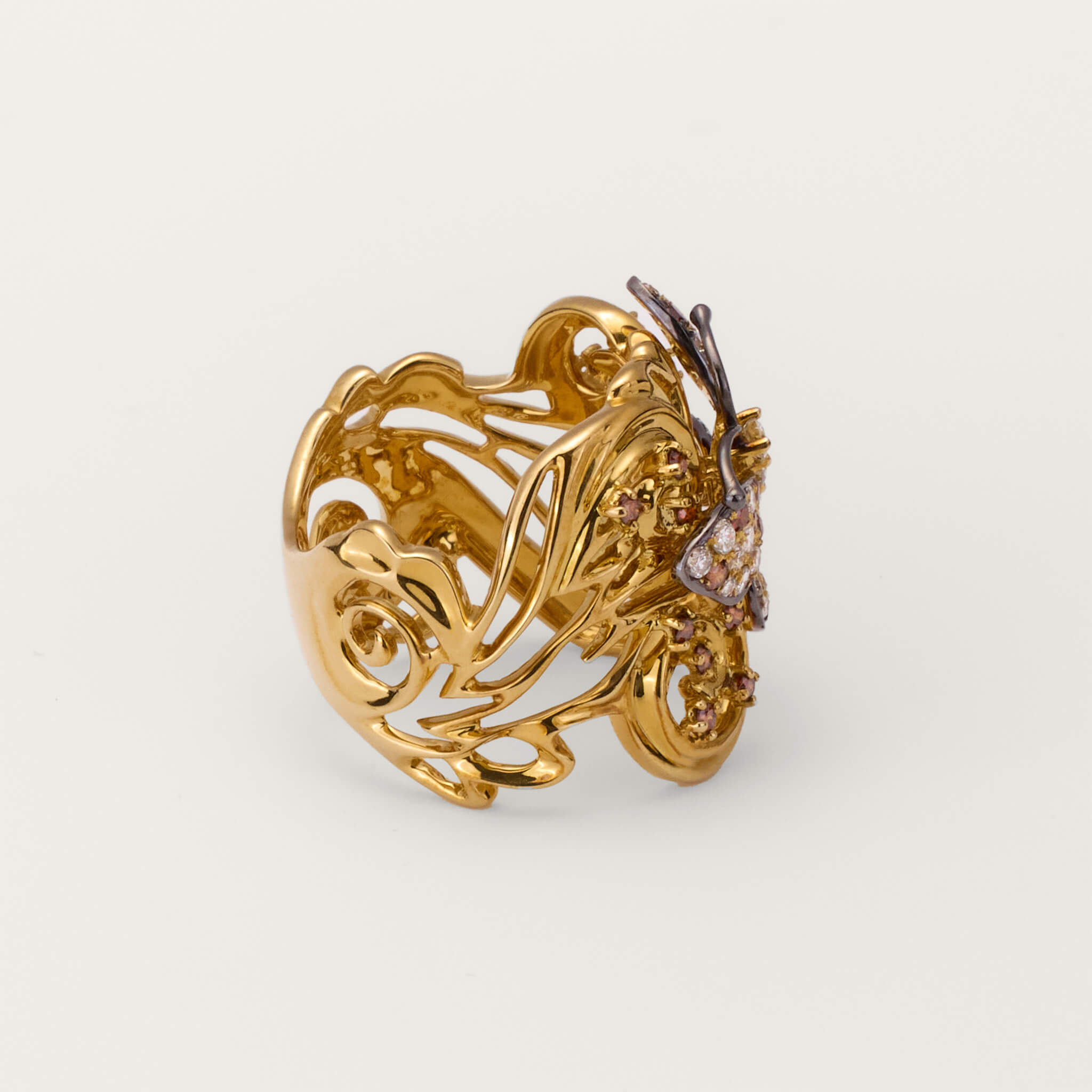 18K Yellow Gold Butterfly Diamond Ring - Jewelry And Store