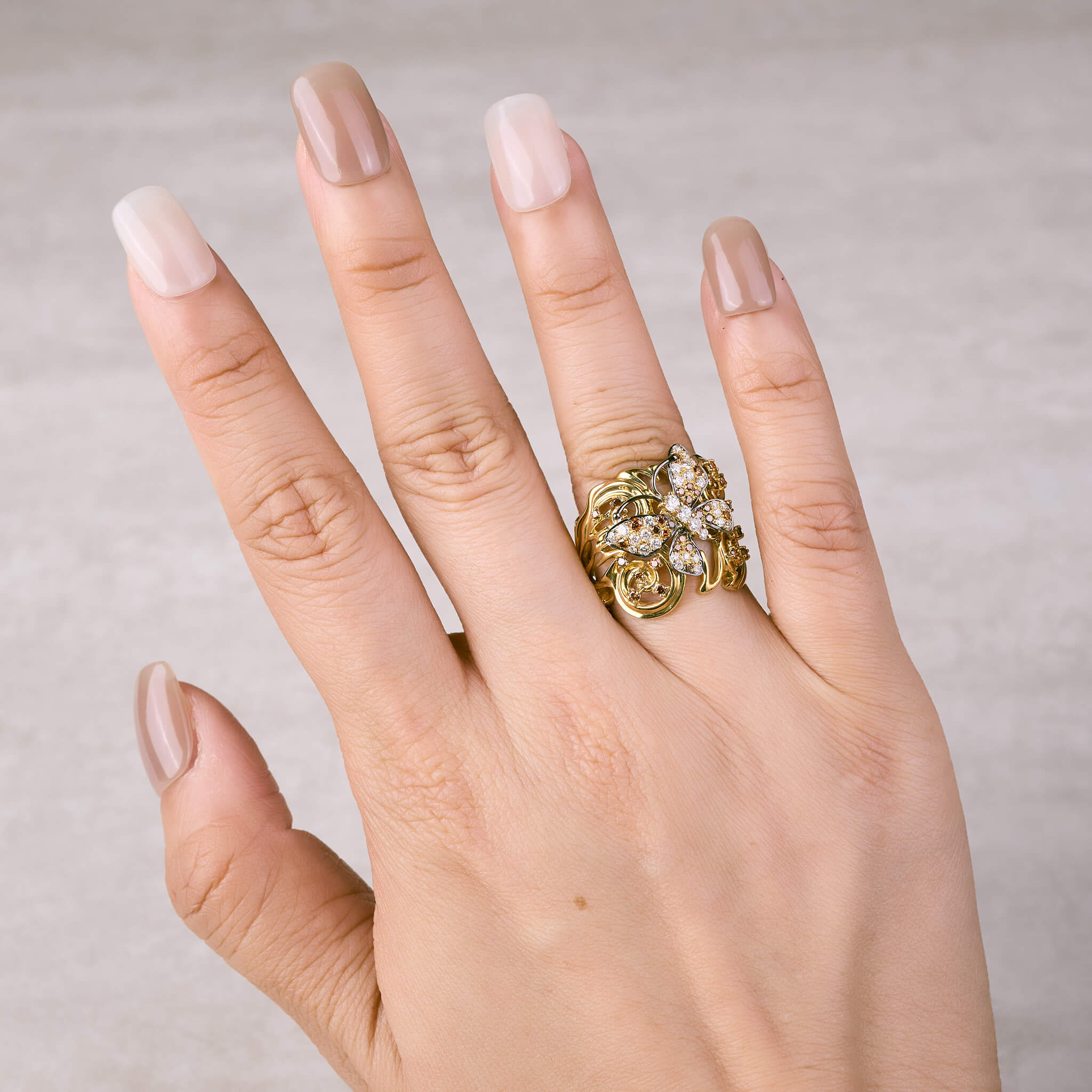 18K Yellow Gold Butterfly Diamond Ring - Jewelry And Store
