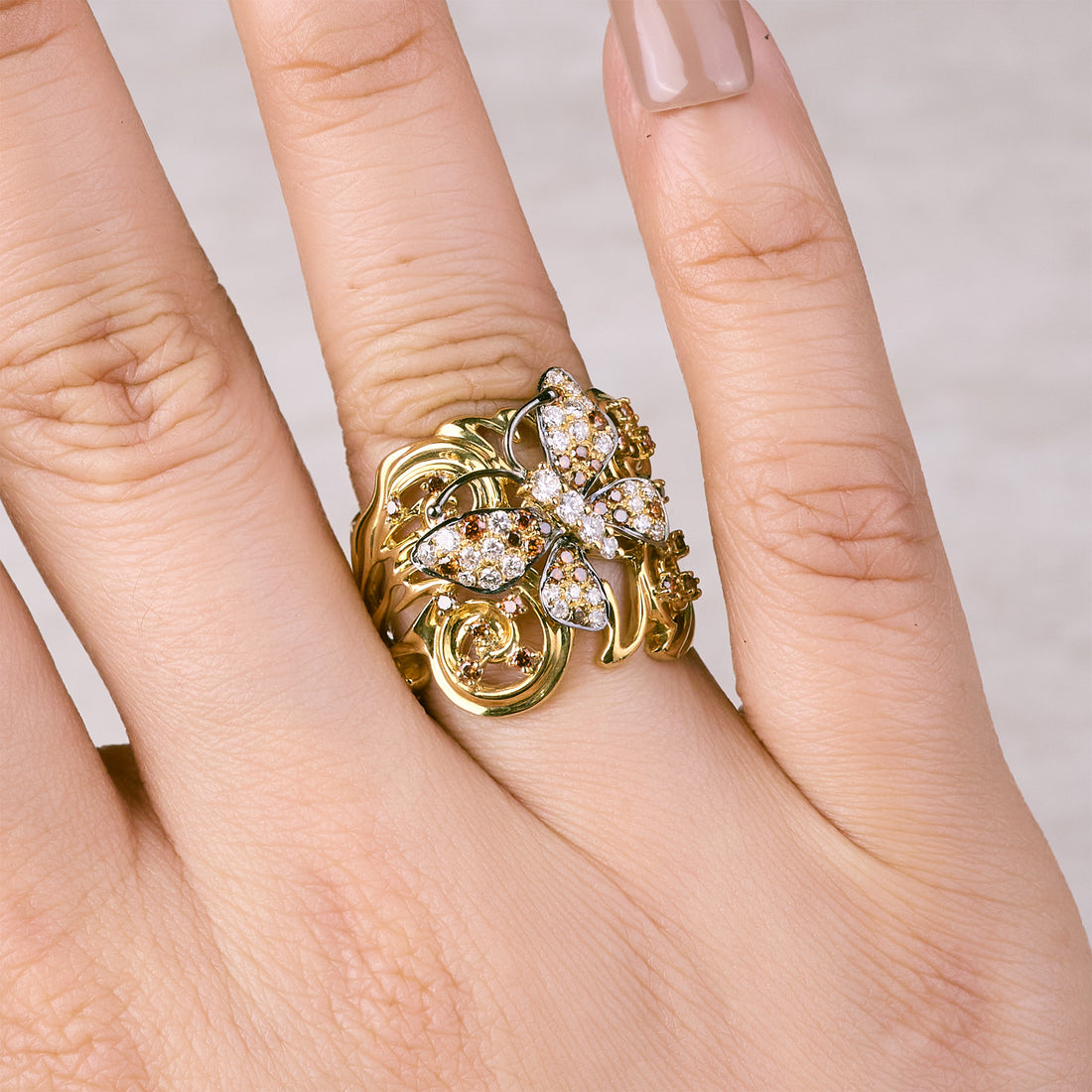 18K Yellow Gold Butterfly Diamond Ring - Jewelry And Store