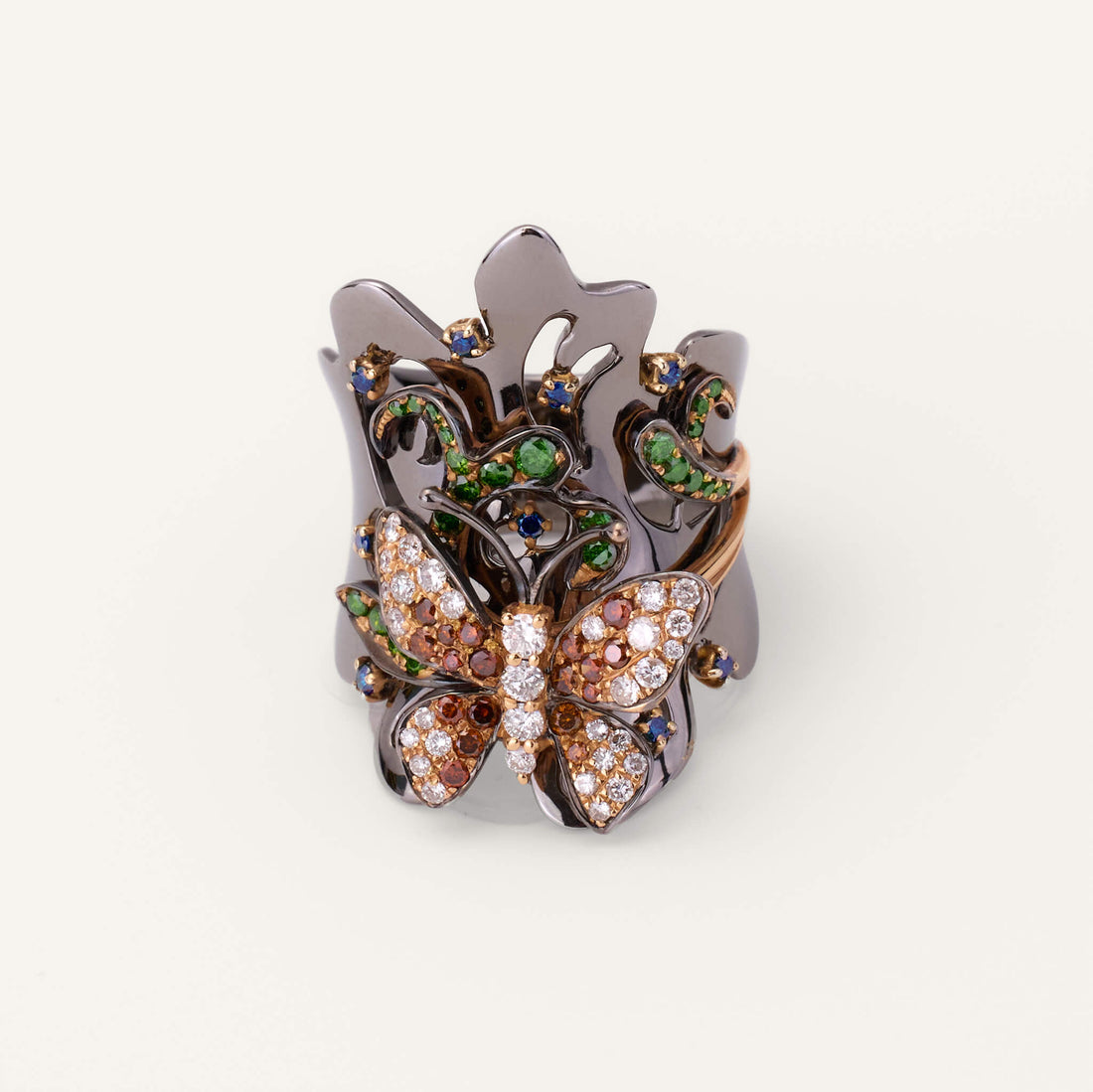 18K Black Gold Butterfly Diamond Ring - Jewelry And Store