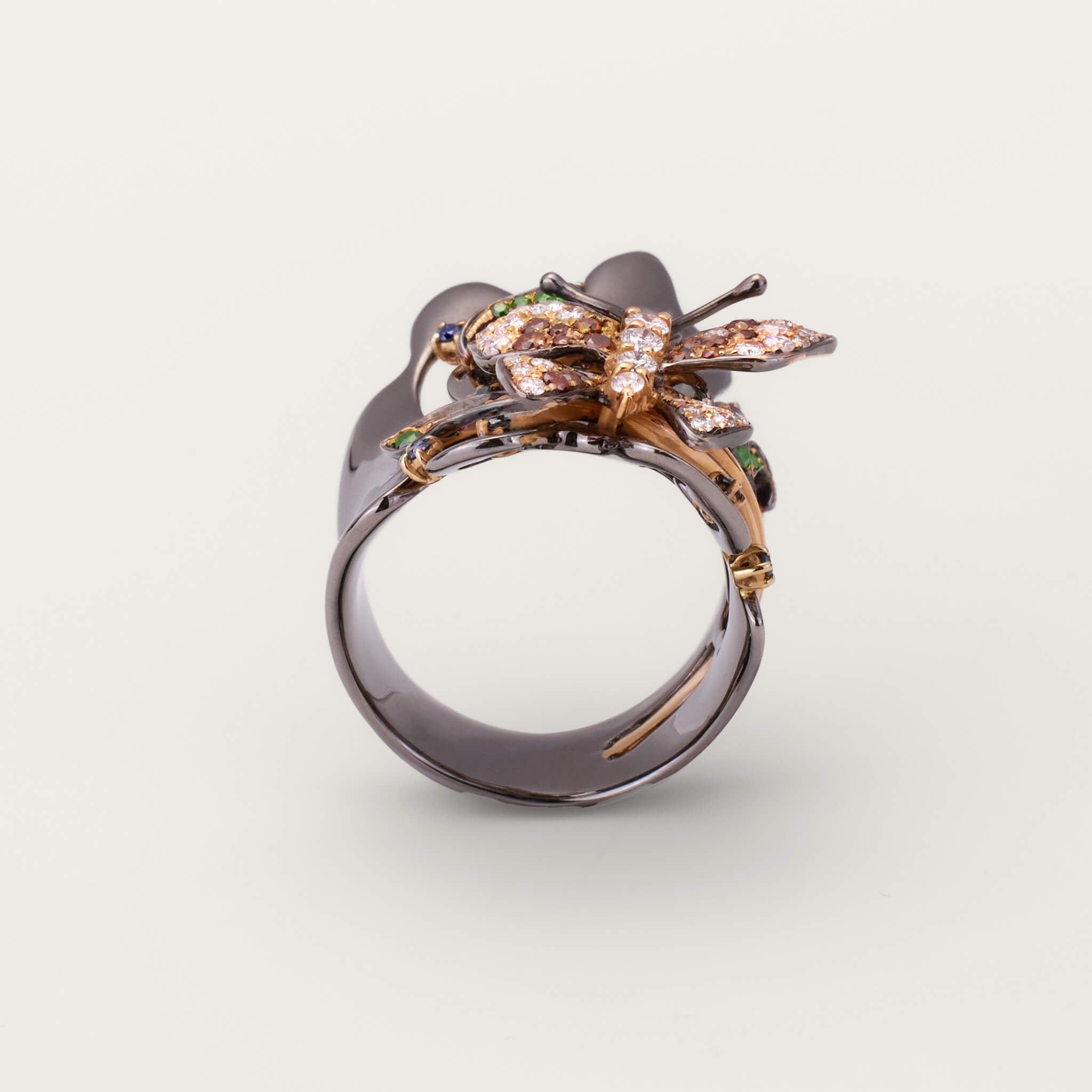 18K Black Gold Butterfly Diamond Ring - Jewelry And Store