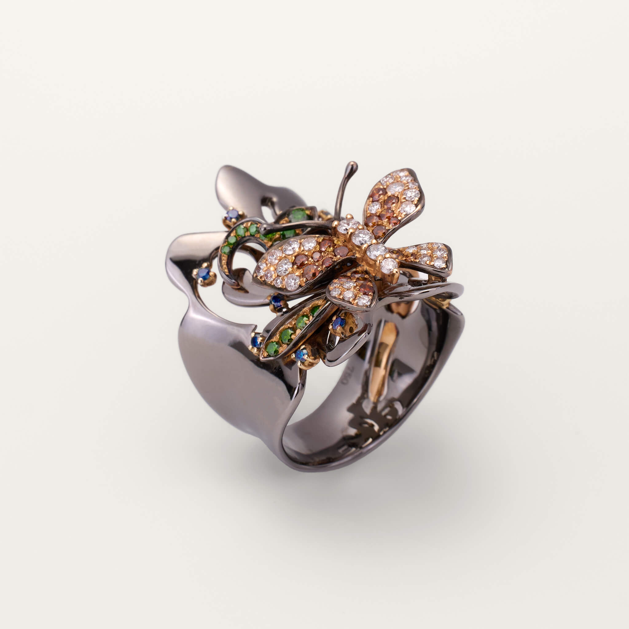 18K Black Gold Butterfly Diamond Ring - Jewelry And Store
