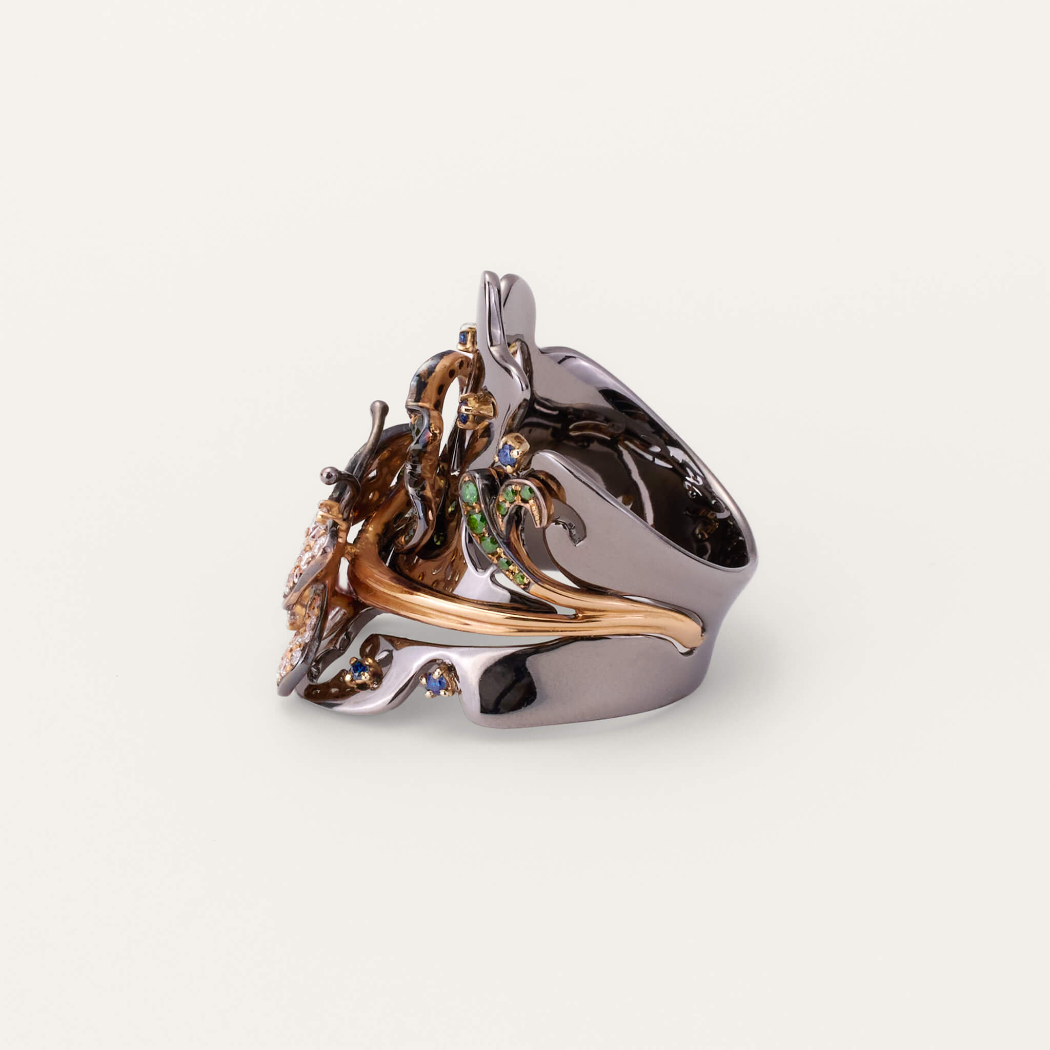 18K Black Gold Butterfly Diamond Ring - Jewelry And Store