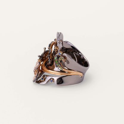 18K Black Gold Butterfly Diamond Ring - Jewelry And Store