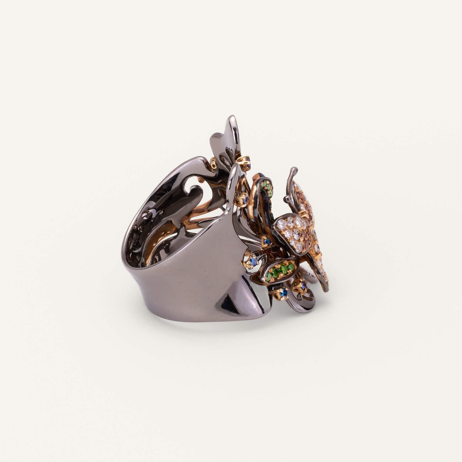 18K Black Gold Butterfly Diamond Ring - Jewelry And Store