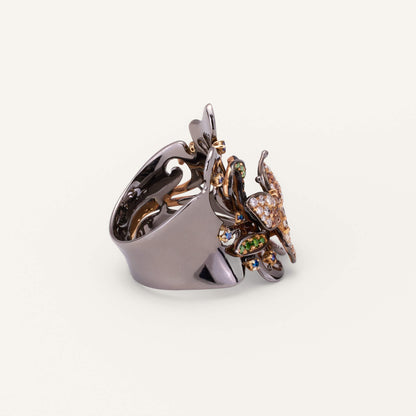 18K Black Gold Butterfly Diamond Ring - Jewelry And Store